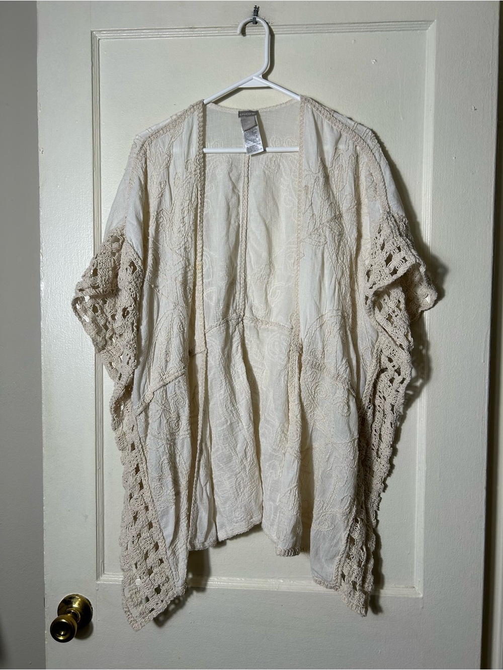 Chicos ivory embroidered crochet rustic shabby chic boho kimono womens L/XL